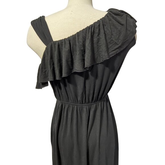 Madison Black Ruffle One Shoulder Mini Dress Sz Petite Small Flowy Ruffle Collar - Picture 9 of 13
